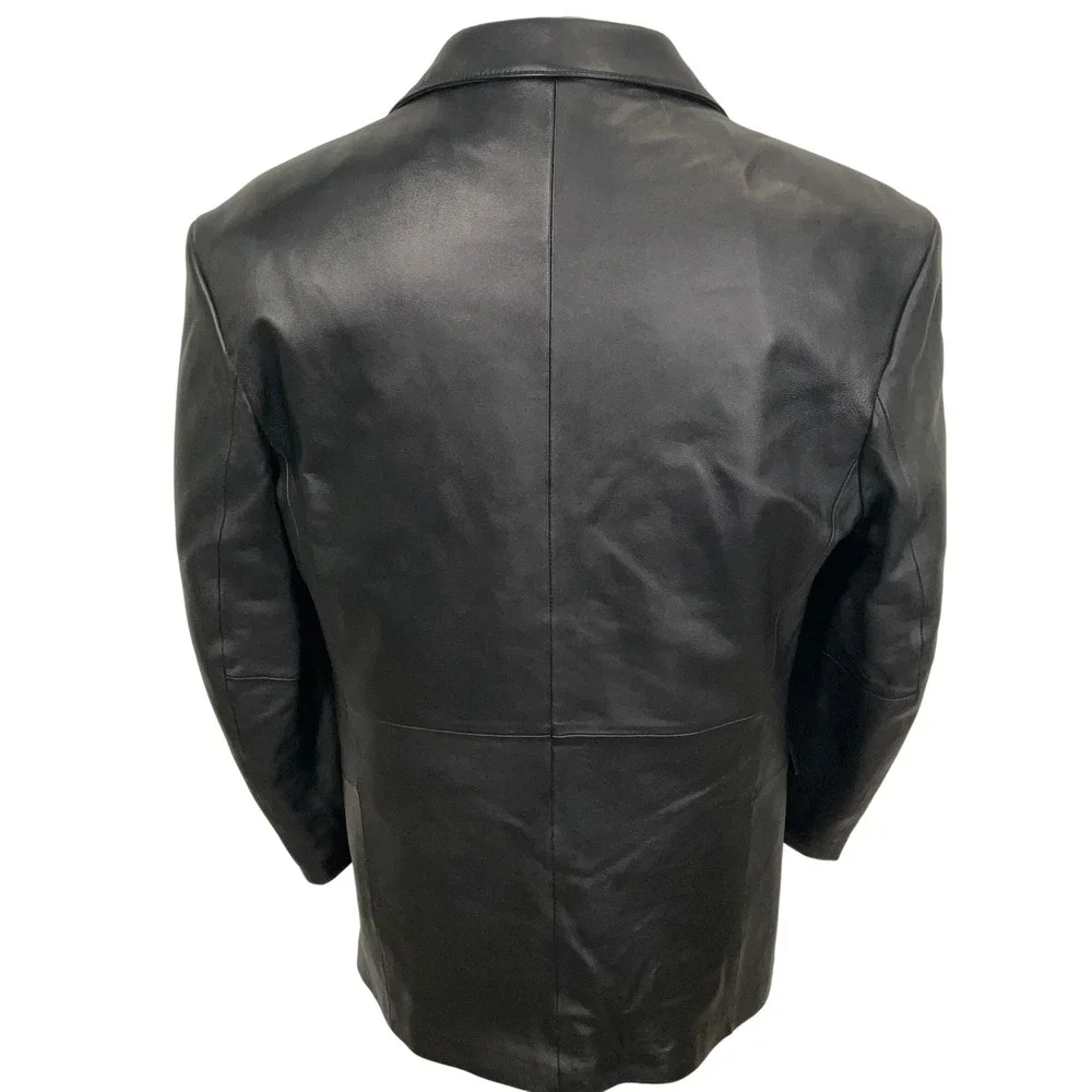 Stafford‎ Leather Blazer Mens Medium Black 3 Button Luxury Matrix Goth Jacket
